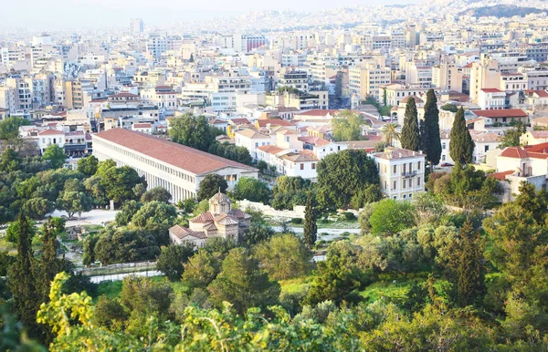 Paisaje Urbano Atenas Grecia Visto Desde Acrópolis Antigua Stoa Attalos — Foto de Stock