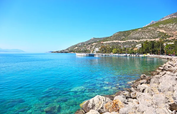 Táj Loutraki Corinthia Görögország Öböl Korinthoszi Híres Nyári Úti Cél — Stock Fotó