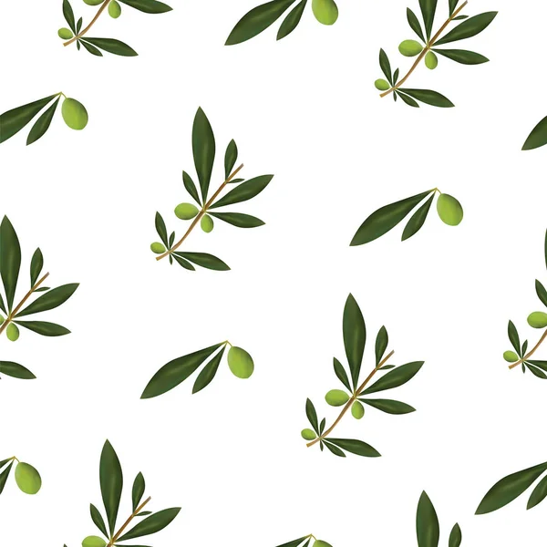 Nahtlose Textur Mit Olivenbaum Und Olivenöl Vektor Grünes Blumenmuster Weißer — Stockvektor