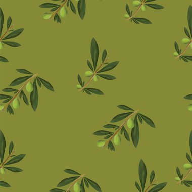 zeytin ağacı vektör - koyu yeşil arka plan ile Seamless modeli