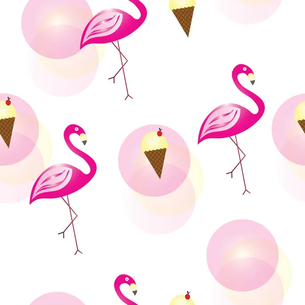 Seamless Pattern Flamingos Ice Cream Vector Summer Pattern — Stock Vector