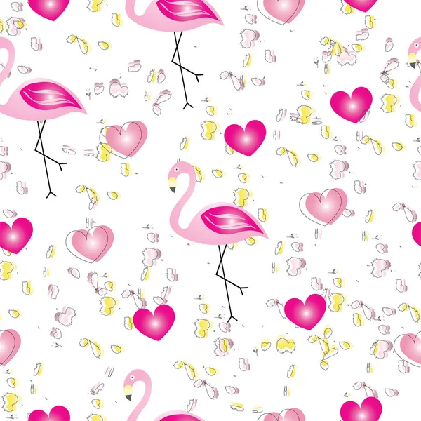 Patrón Sin Costuras Con Flamencos Vector Corazones Rosados — Archivo Imágenes Vectoriales