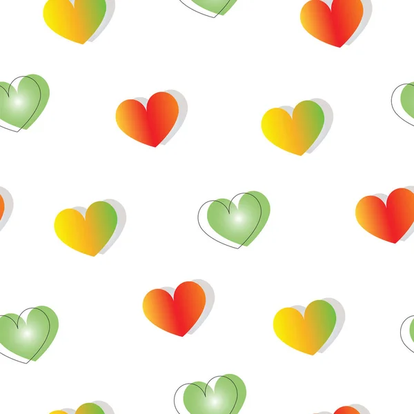 Nahtloses Muster Mit Herzen Roten Gelben Und Grünen Farben Valentinstag — Stockvektor