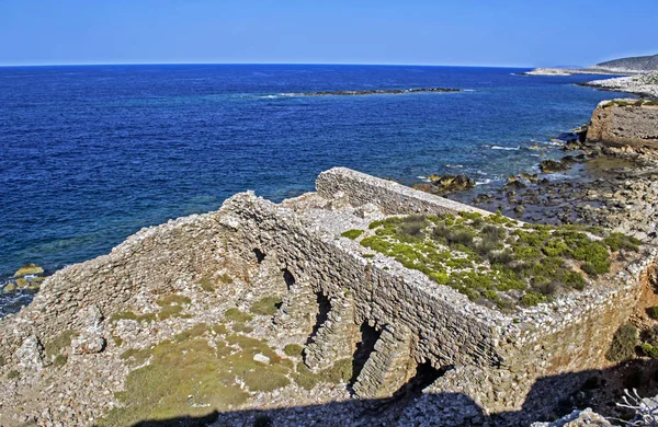 Parte Del Castillo Methoni Paisaje Azul Del Mar Messenia Grecia — Foto de Stock