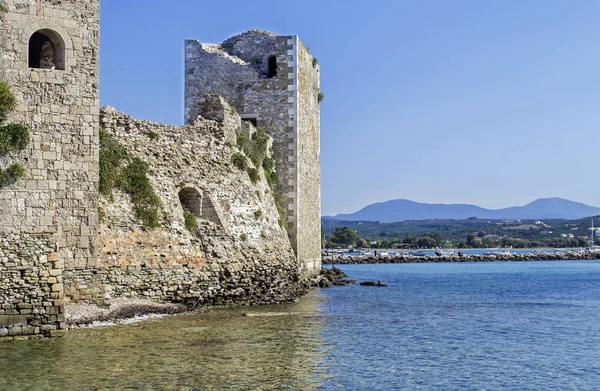 Del Slottet Methoni Och Blå Havet Landskapet Messenien Grekland Medeltida — Stockfoto
