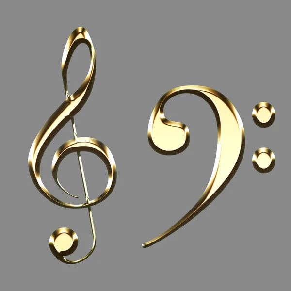 Gouden Treble Clef Bassleutel Tekenen Illustratie Grijze Achtergrond Belangrijkste Sol — Stockfoto