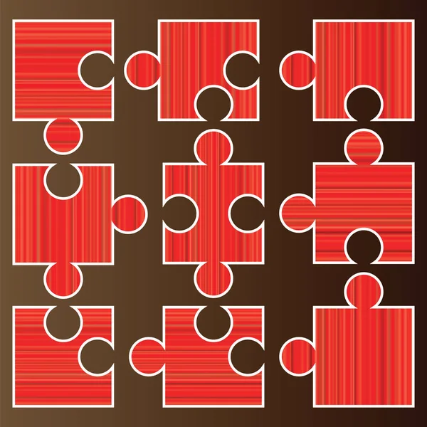 Piros Puzzle Darabkái Jigsaw Vektor Elszigetelt Barna Háttér — Stock Vector