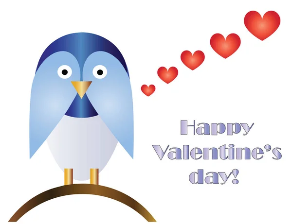 Поздравительная Открытка День Святого Валентина Птичьим Мультфильмом Вектором Красных Сердец — стоковый вектор