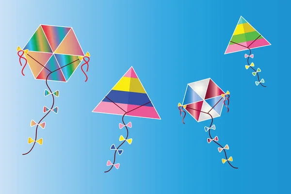 Kleurrijke vliegers vector aan de hemel - traditionele Griekse schone maandag vliegers — Stockvector