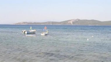 Euboea adası Yunanistan yaz deniz manzarası - geleneksel balıkçı tekneleri - yaz hedef