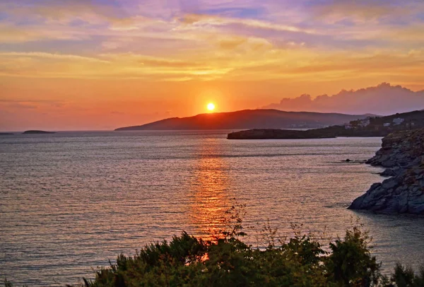 Atardecer Paisaje Andros Isla Cícladas Grecia — Foto de Stock
