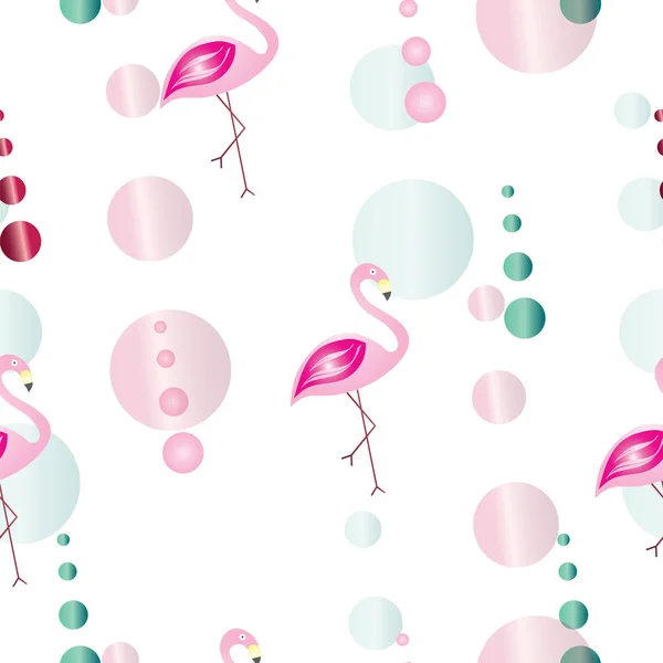 Seamless pattern with flamingos and abstract bubbles vector — Stock Vector