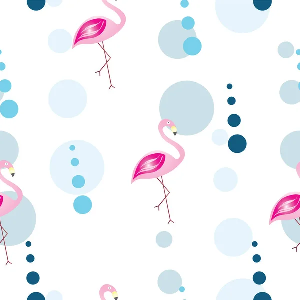 Nahtloses Muster mit Flamingos und abstrakten Blasen in blauen Farben — Stockvektor