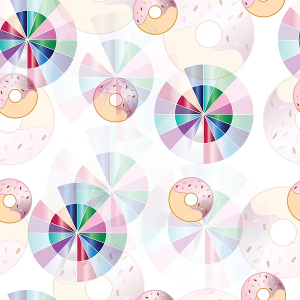 Patrón sin costuras con rosquillas y círculos coloridos vector — Vector de stock
