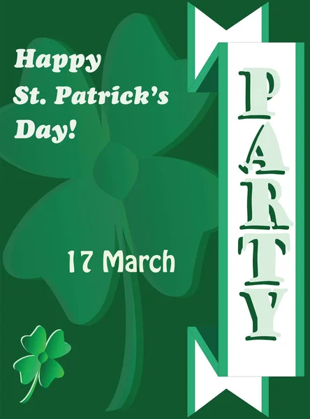 Saint Patricks Day Party affisch inbjudan-fyra Leaf Lucky Clover-Irish Celebration — Stock vektor