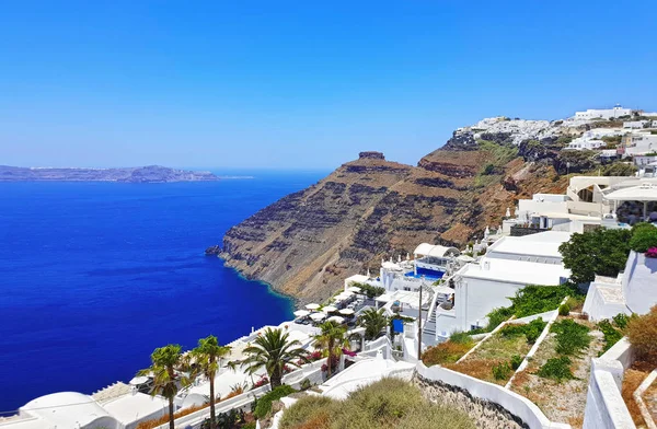 Paisaje Isla Santorini Grecia Casas Tradicionales Sobre Caldera Vistas Mar —  Fotos de Stock