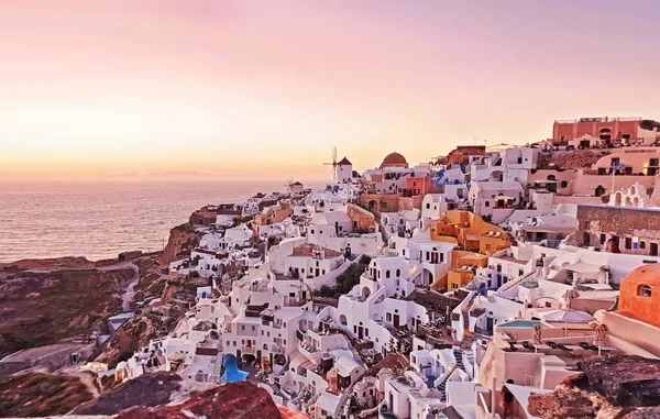 Sunset Landskap Oia Village Santorini Cyclades Grekland Traditionella Vita Hus — Stockfoto