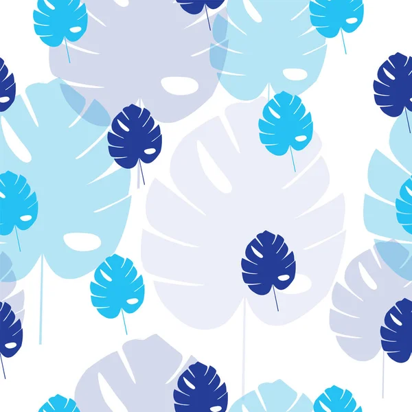 Seamless pattern with blue and turquoise tropical leaves vector — Stock Vector