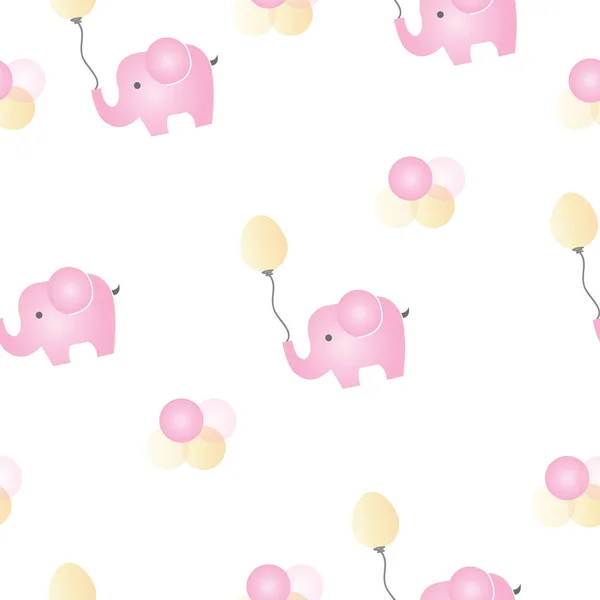 Nahtloses Muster mit rosa Elefanten Vektor mit gelben Luftballons — Stockvektor