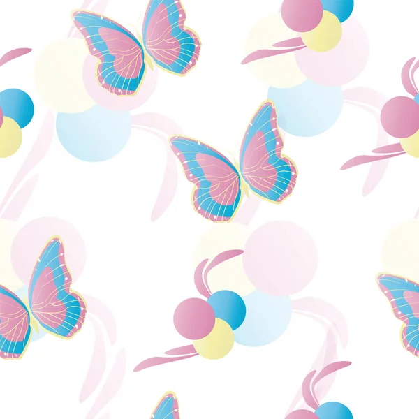 Seamless pattern with butterflies vector in pastel colors — Stock Vector