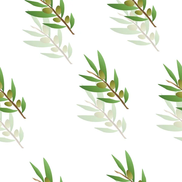 Seamless pattern with olive trees vector - green floral pattern — Stock Vector