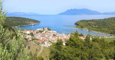 Epidaurus Yunanistan panoramik manzara - drone görünümü - yukarıdan sahne