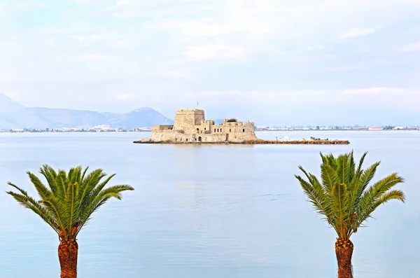 Paisagem Castelo Água Bourtzi Castelo Veneziano Meio Porto Nafplio Argolis — Fotografia de Stock