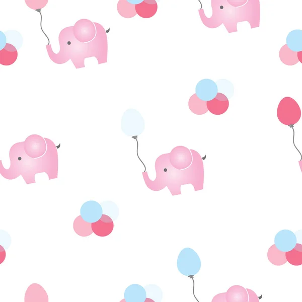 Nahtloses Muster mit cartoon rosa Elefanten mit Luftballons — Stockvektor