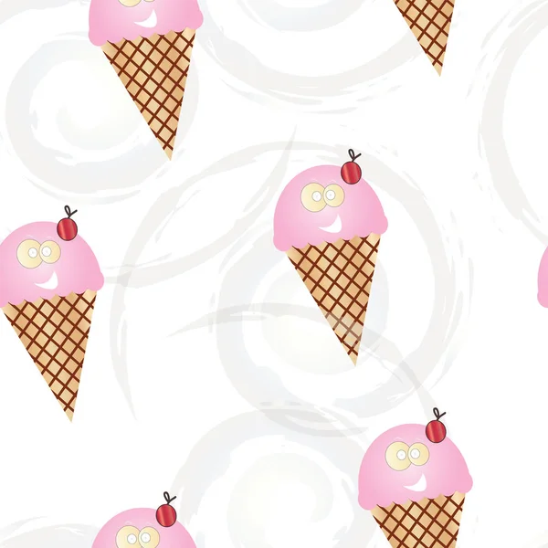 Seamless pattern with pink cartoon ice cream vector - smiling ice cream — Stock Vector