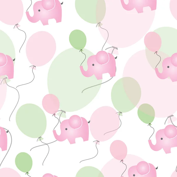 Nahtloses Muster mit rosa Elefanten mit rosa und grünen Luftballons — Stockvektor