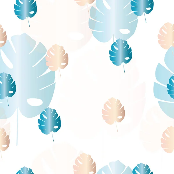 Seamless pattern with blue and pink tropical leaves vector — Stock Vector
