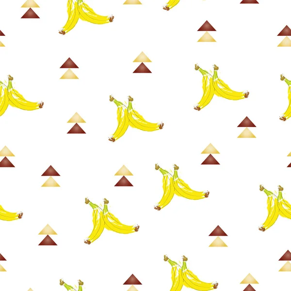 Patrón sin costuras con plátanos y triángulos marrones vector — Archivo Imágenes Vectoriales