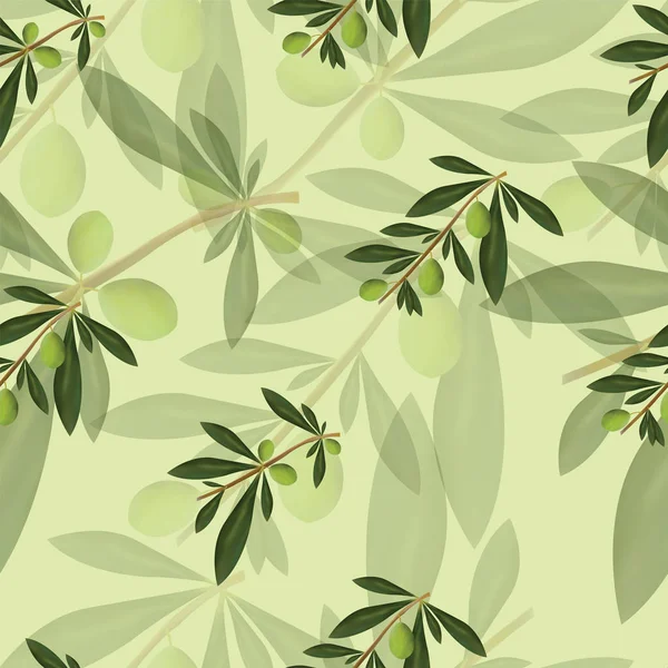 Nahtloses Muster mit grünen Olivenzweigen — Stockvektor