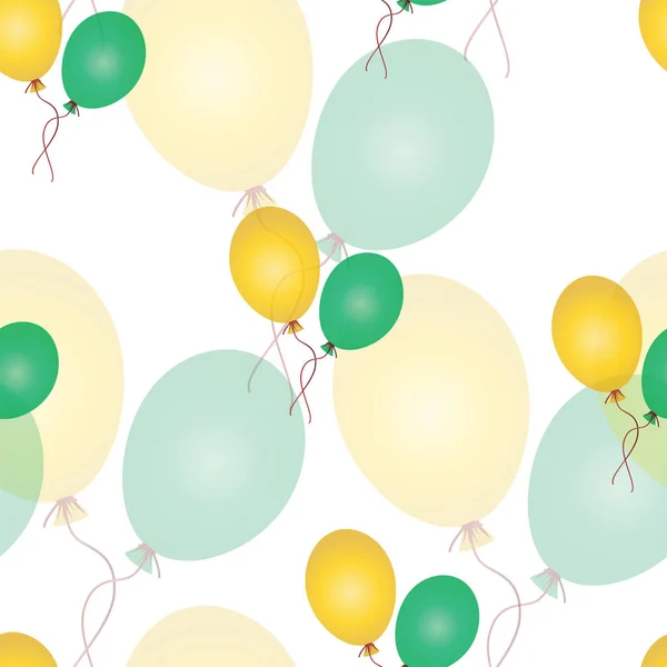 Бесшовный узор с воздушными шарами - зеленая и желтая тема — стоковый вектор