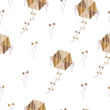 Kahverengi ve bej renkli uçurtmalarla pürüzsüz desen - beyaz arkaplan