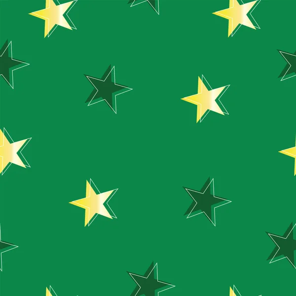 Зеленая Тема Бесшовный Узор Зелеными Желтыми Звездами — стоковый вектор