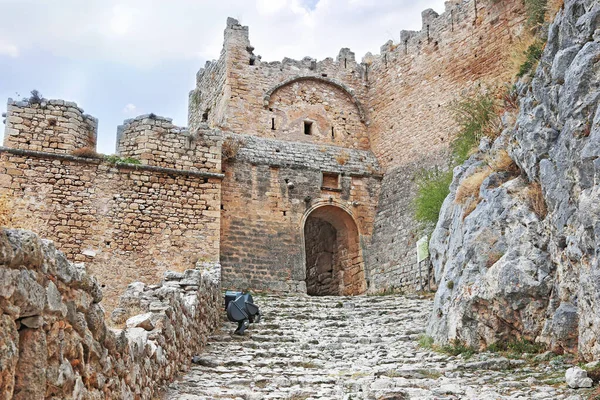 Slottet Akrokorint Eller Övre Korint Peloponnesos Grekland Akropolis Forntida Korint — Stockfoto