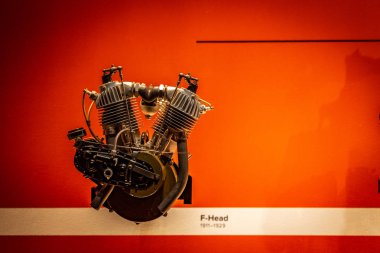MILWAUKEE, WISCONSIN /UNITED STATES OF AMERICA - AUGUST 30, 2018: Exhibition inside Harley-Davidson Museum during the 115th anniversary celebration. clipart
