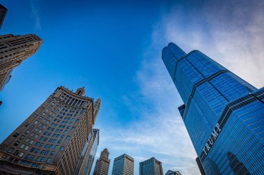 Chicago, Illinois/Amerika Birleşik Devletleri - 01 Eylül 2018: Güneşli bir günde Chicago binalarının görünümü.