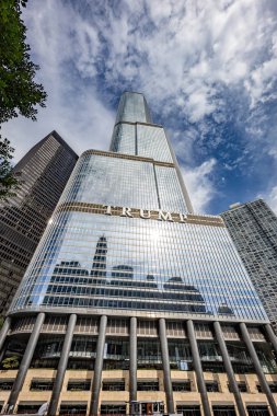 Chicago, Illinois/Amerika Birleşik Devletleri - 01 Eylül 2018: Güneşli bir günde Chicago binalarının görünümü.