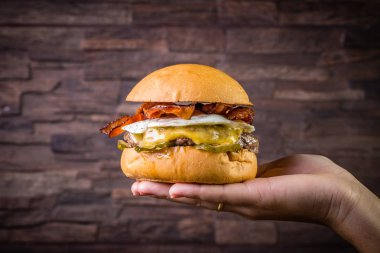 El bir zanaat sığır burger tutarak 