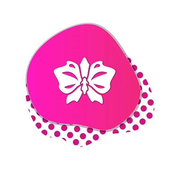 Icône de fleur d'orchidée sur l'insigne coloré liquide avec l'ombre. Symbole floral moderne. Panneau blanc sur bannière de couleur magenta. Vecteur isolé — Image vectorielle