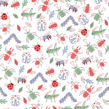 Hataları, güve, sinek, karınca ve arı ile sorunsuz vektör desen.