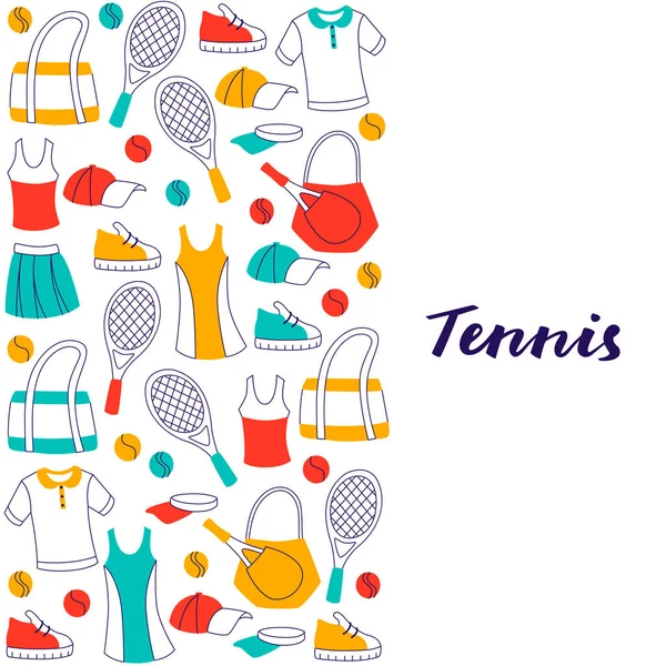 Hand Drawn Doodle Tennis Set Vector Illustration Sport Equipment Isolated — Stock Vector