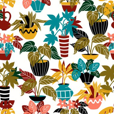 Sorunsuz çiçek arka plan beyaz zemin üzerine tencerede bitkiler ile