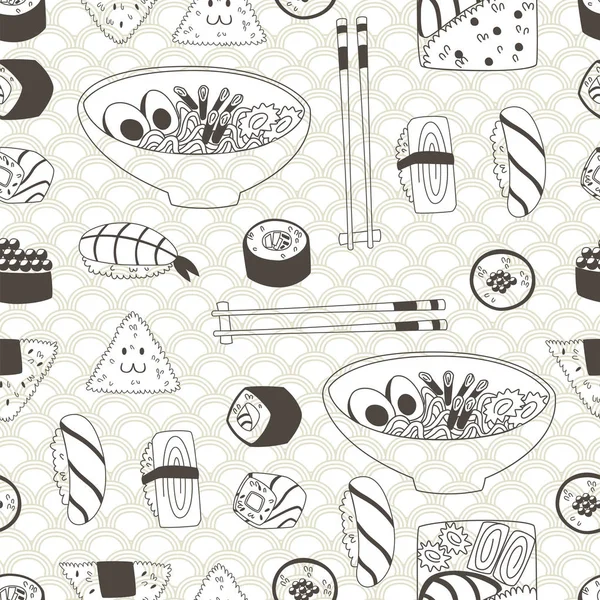 日本食手描き落書きのシームレス パターン — ストックベクタ