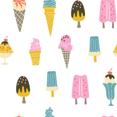 Yaz Dikişsiz desen beyaz zemin üzerine dondurma ile.