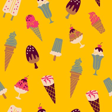 Elle çizilmiş dondurma Seamless modeli. Vektör arka plan illüstrasyon.