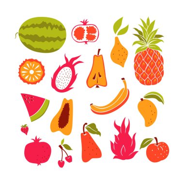 Beyaz arka plan üzerinde izole karalamalar meyve toplama.