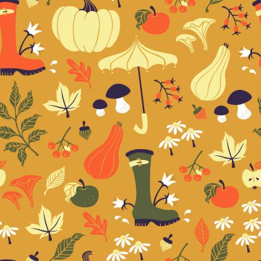 Vektör elle çizilmiş desen Doodle tarzında sonbahar elemanları ile.